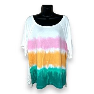 Small Live Well White Colorblock Ombré Tie Dye Short Sleeve Shirt Oversized